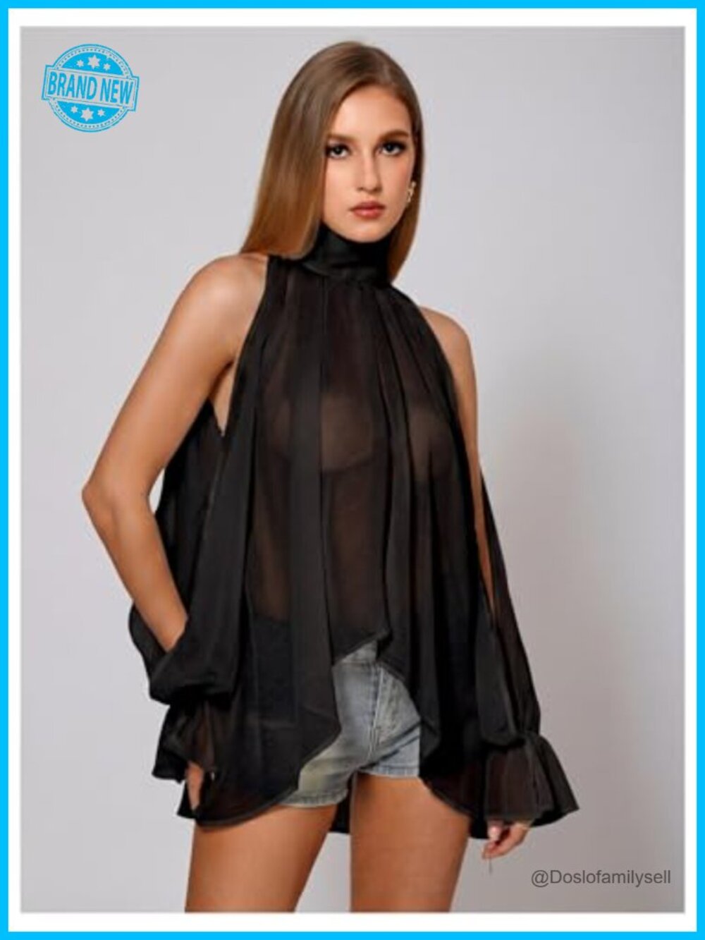 Sheer Halter Blouse Flowy Cute Party Going Out Tops View 3